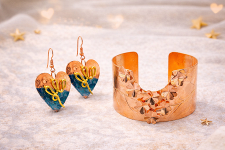 Bijuterii din cupru - Set bijuterii din cupru Ocean Heart & Lucky – cercei și brățară reglabilă