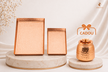 Recipiente din cupru - Set Cadou Tăvi din Cupru + Recipient 450 ml CADOU | Design Premium & Eleganță Autentică