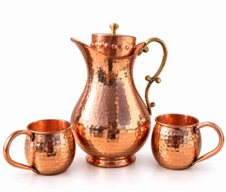 Pahare si Cani din Cupru - Set Premium din Cupru Bull Jug – Carafă 2,5 L + 2 Căni Clasic 400 ml