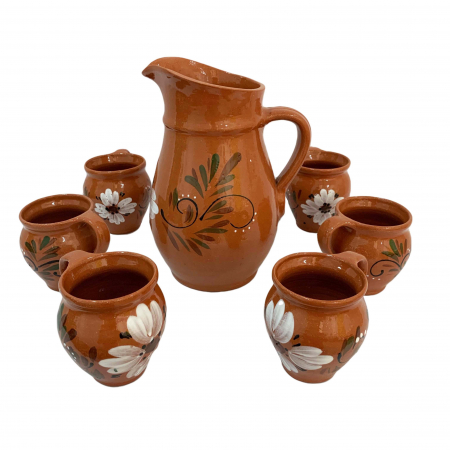 Servicii - carafa-cu-6-cesti-din-ceramica-de-arges-realizate-manual-argcoms-vin-apa-pictura-florala-6043