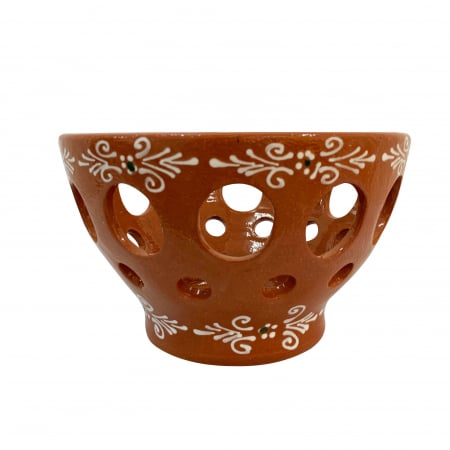 Fructiera din ceramica de Arges realizata manual, Argcoms, Traforata, Pictura traditionala
