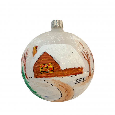 Ø80 - glob-din-sticla-suflata-si-pictata-manual-argcoms-fabrica-lui-mos-craciun-personalizabil-peisaj-de-iarna-2-multicolor-fond-alb-80-mm-sferic-6642-6643