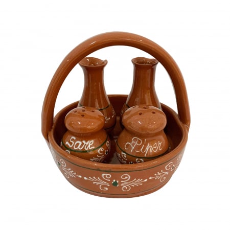 Oliviera din ceramica de Arges realizata manual, Argcoms, 4 dozatoare, Pictura traditionala