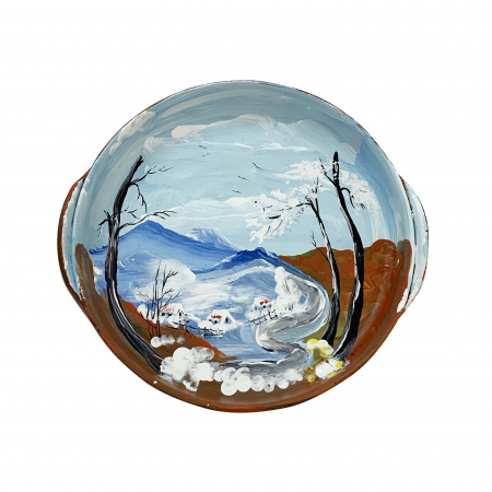 Craciun - platou-decorativ-din-ceramica-de-arges-realizat-manual-argcoms-peisaj-de-iarna-1-ø22-cm-5795-5802