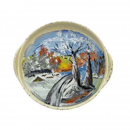Craciun - platou-decorativ-din-ceramica-de-arges-realizat-manual-argcoms-peisaj-de-iarna-3-ø22-cm-5796-5801