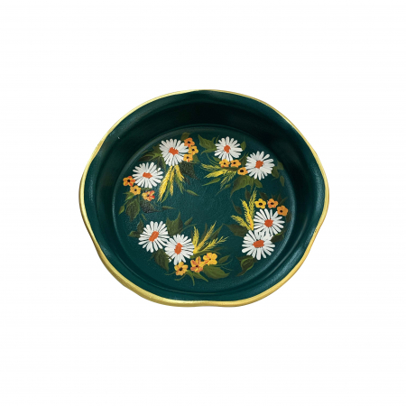 Ceramica decorativa - platou-decorativ-din-ceramica-de-arges-realizat-manual-argcoms-pictura-florala-ø25-cm-verde-5691-5696