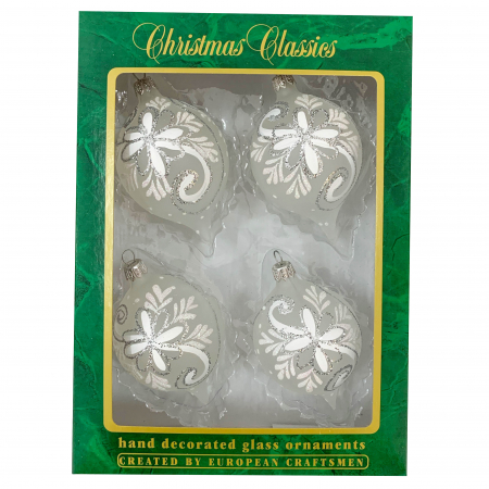 Seturi - set-4-globuri-clasice-din-sticla-suflate-si-pictate-manual-argcoms-fabrica-lui-mos-craciun-flori-de-gheata-cu-pictura-albe-70-mm-ovale-6759