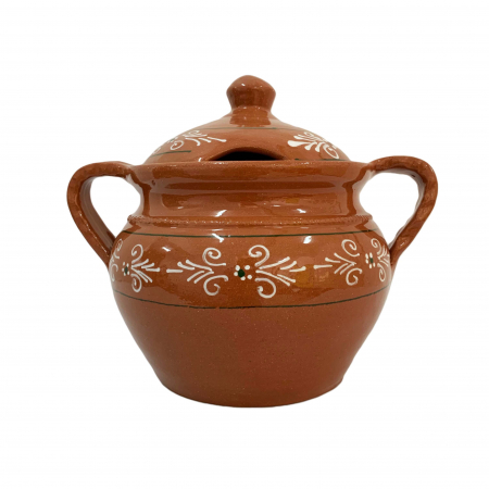 Supiera din ceramica de Arges realizata manual, Argcoms, Cu capac, Cu 2 toarte, Pictura traditionala