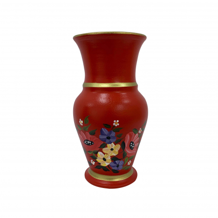 Ceramica decorativa - vaza-din-ceramica-de-arges-realizata-manual-argcoms-h25-silueta-clasica-1-2-inele-pictura-florala-5772-5777