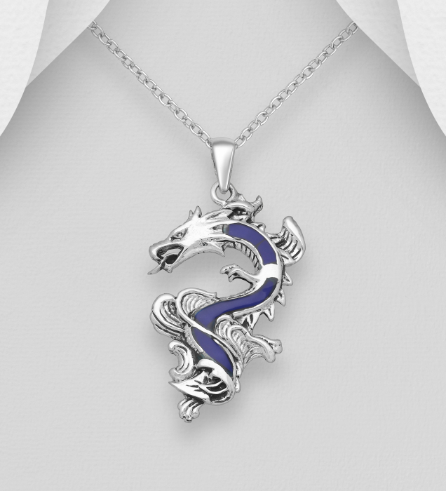 Colier Dragon din argint Sterling 925 cu rasina stil oxidat [2]