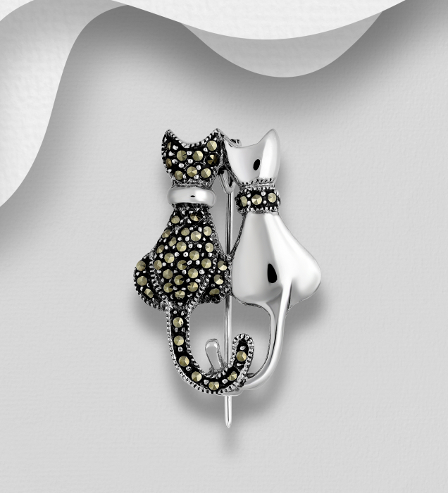 Set Pisicute, cercei si brosa din argint Sterling 925 cu marcasite [2]