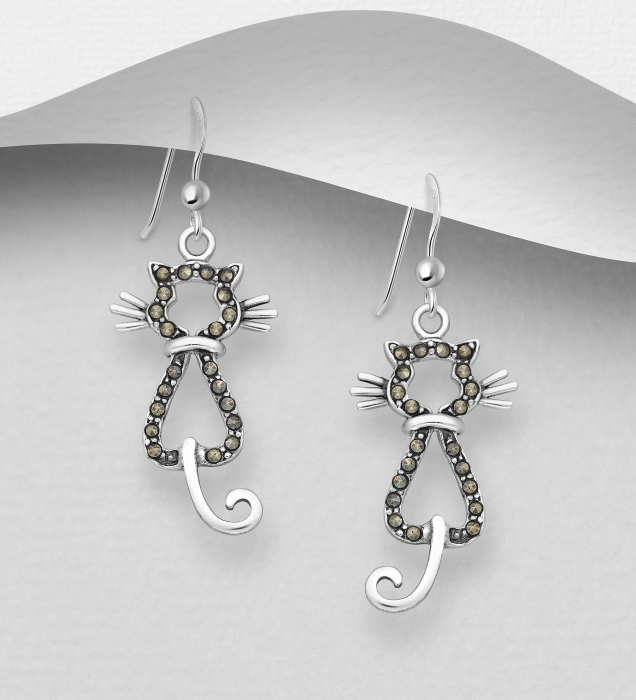 Set Pisicute, cercei si brosa din argint Sterling 925 cu marcasite [3]