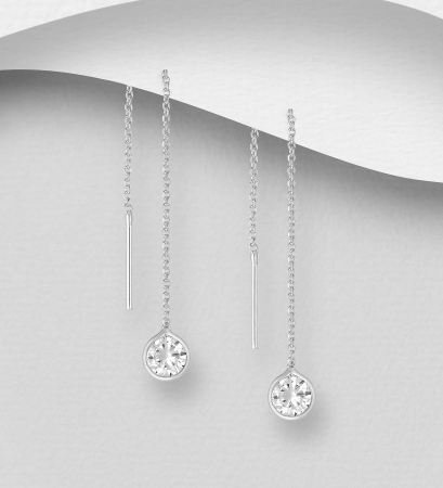 BIJUTERII SI CEASURI - Cercei Fir din argint Sterling 925 cu un diamant simulat