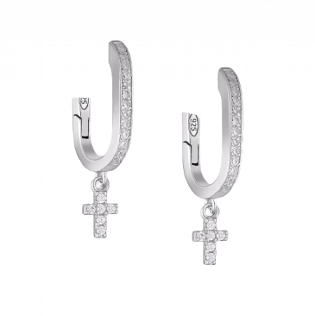BIJUTERII ARGINT - Cercei cu Cruciulita mica din argint Sterling 925 cu diamante simulate
