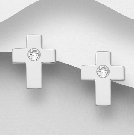 BIJUTERII ARGINT - Cercei Cruciulita din argint Sterling 925 cu cristale fine austriece