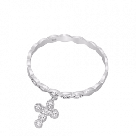 BIJUTERII ARGINT - Inel Cruciulita din argint Sterling 925 cu diamante simulate