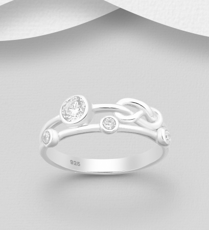 INELE ARGINT CU PIETRE - Inel Nod mic din argint Sterling 925 cu diamante simulate