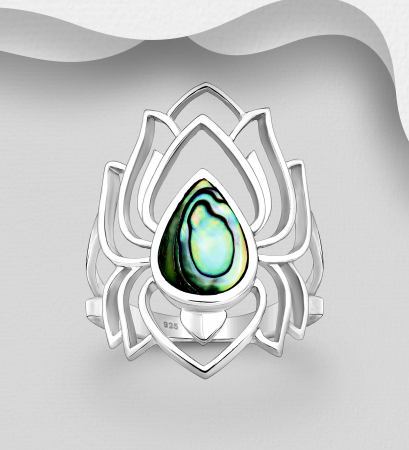INELE ARGINT CU PIETRE - Inel Floare de Lotus din argint Sterling 925 cu sidef