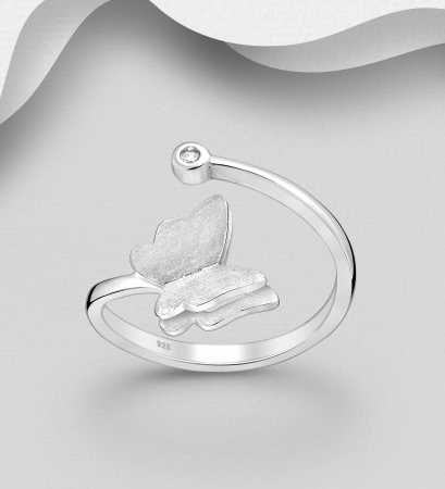 INELE ARGINT CU PIETRE - Inel reglabil Fluture din argint Sterling 925 cu diamant simulat