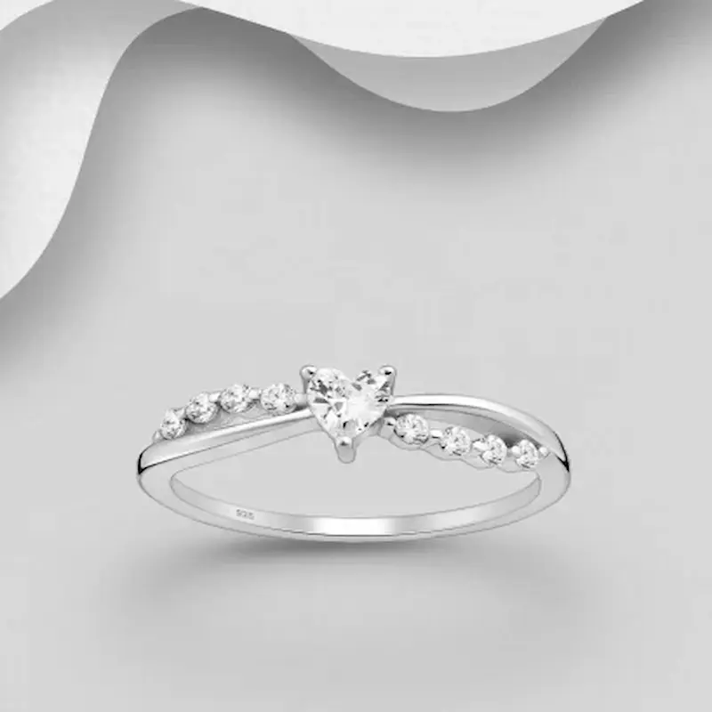 INELE ARGINT CU PIETRE - Inel Inimioara din argint Sterling 925 cu diamante simulate