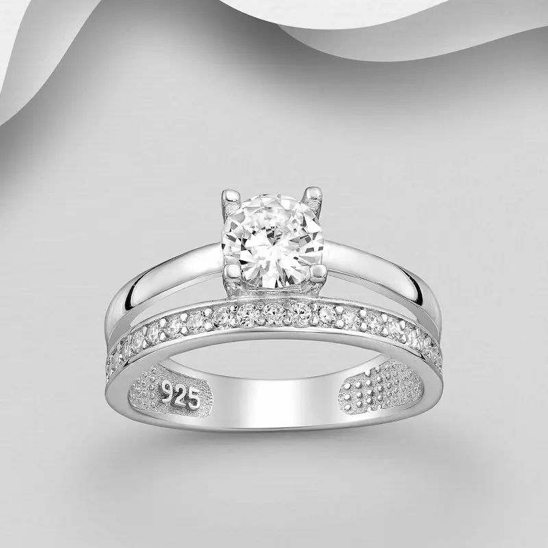 INELE ARGINT CU PIETRE - Inel Logodna din argint Sterling 925 cu diamante simulate