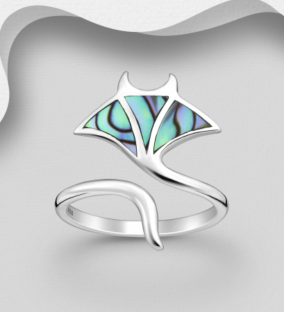 INELE ARGINT CU PIETRE - Inel reglabil Pisică de mare din argint Sterling 925 cu sidef