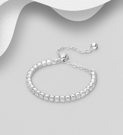 INELE ARGINT CU PIETRE - Inel reglabil Lant din argint Sterling 925 cu diamante simulate