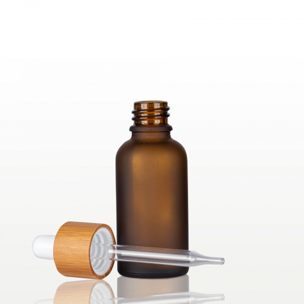 Flacon sticla ambra mat cu pipeta bambus - 30ml [2]