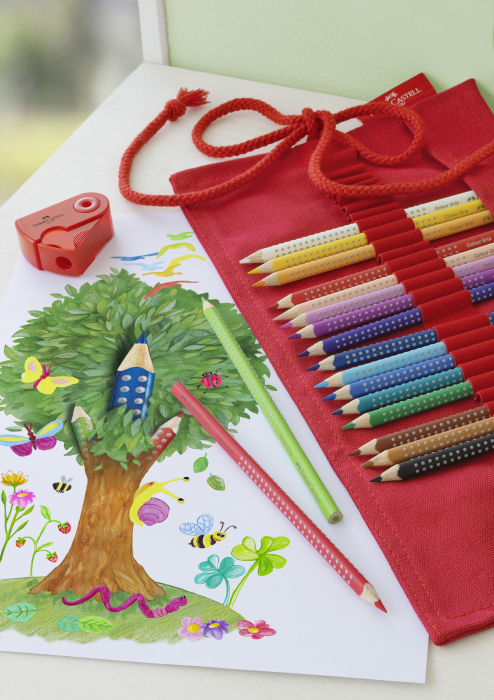 Rollup 18 Creioane Colorate Grip + Ascutitoare Sleeve Faber-Castell [2]