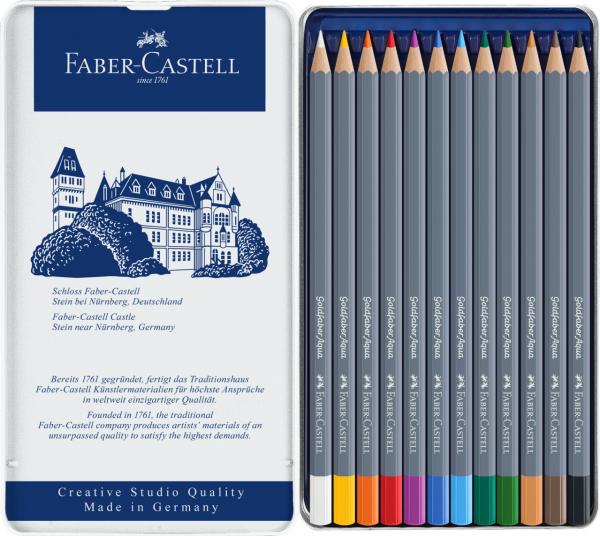 Creioane Colorate Aquarelle 12 Culori GoldFaber Cutie Metal, Faber-Castell [2]