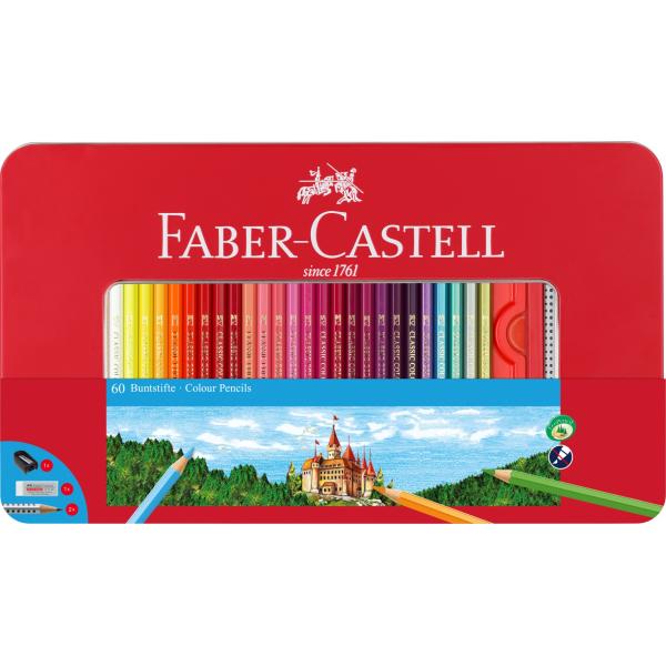 Creioane Colorate 60 Culori si Accesorii Cutie Metal Faber-Castell [1]