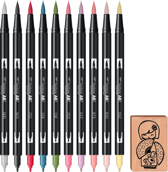 Set 10 ABT Dual Brush Pens Manga Shojo + Stamp Tombow [2]