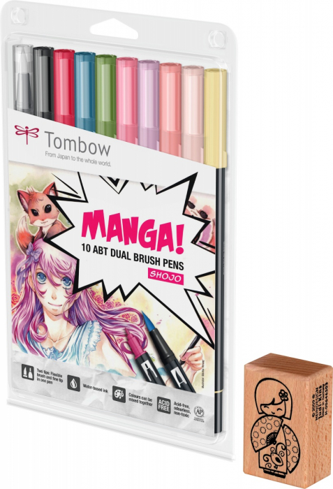 Set 10 ABT Dual Brush Pens Manga Shojo + Stamp Tombow [5]
