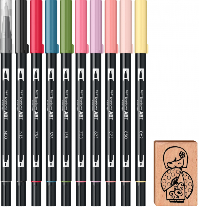 Set 10 ABT Dual Brush Pens Manga Shojo + Stamp Tombow [4]