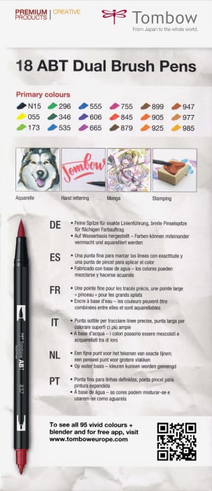 ABT Dual Brush Pen Primary Colours - set 18 culori Tombow [9]