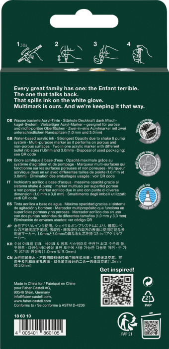 Blister 4 buc. Marker Acrilic Multimark Alb+Negru+Gri+ Auriu, Faber-Castell [2]