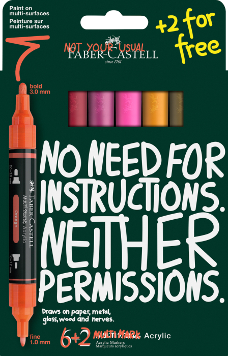 Blister 6+2 buc. Marker Acrilic Multimark Tonuri Calde, Faber-Castell [1]