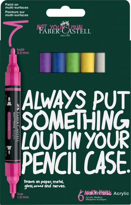 Blister 6 buc. Marker Acrilic Multimark Culori Intense, Faber-Castell [1]