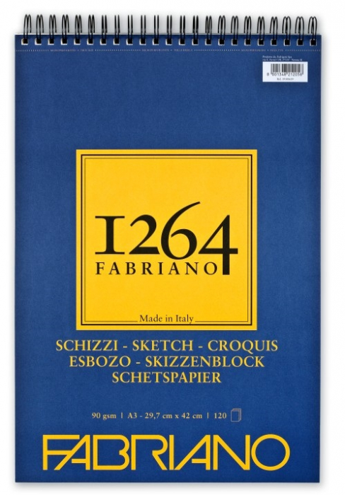 Bloc desen 1264 Schizzi, A3, 90gr, 120 file, cu spirală, Fabriano [1]