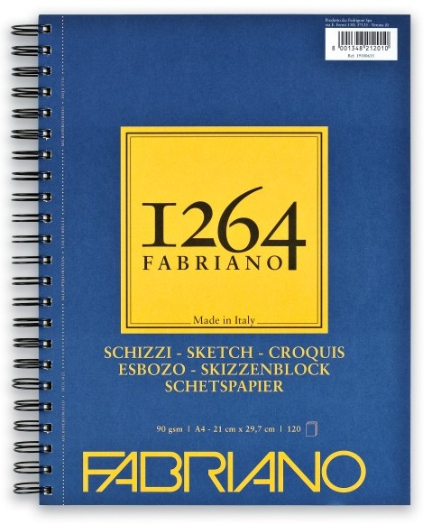 Bloc desen 1264 Schizzi, A4, 90gr, 120 file, cu spirală pe lățime, Fabriano [1]