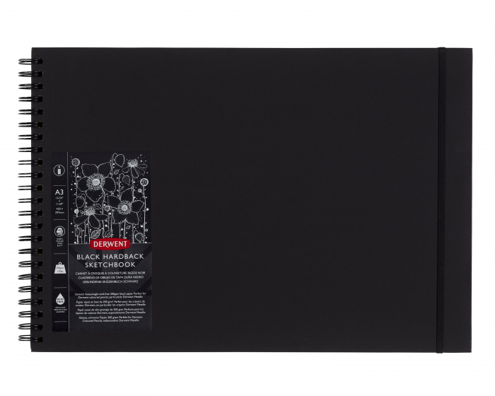Caiet Spira pt Schite si Desen A3 40F 200G Hartie Neagra Professional, Derwent [2]