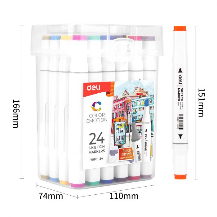 Set 24 Markere Sketching varf Dublu 1mm/7mm Deli [3]
