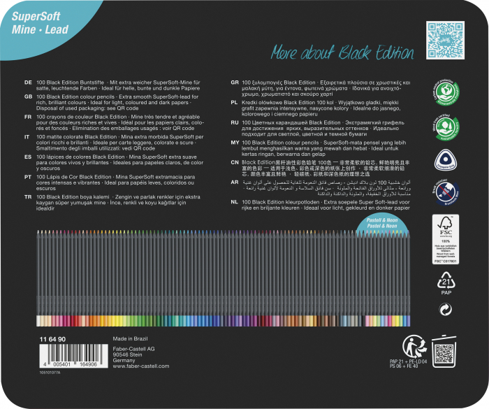 Creioane Colorate 100 Culori BLACK EDITION cutie metal, Faber-Castell [6]