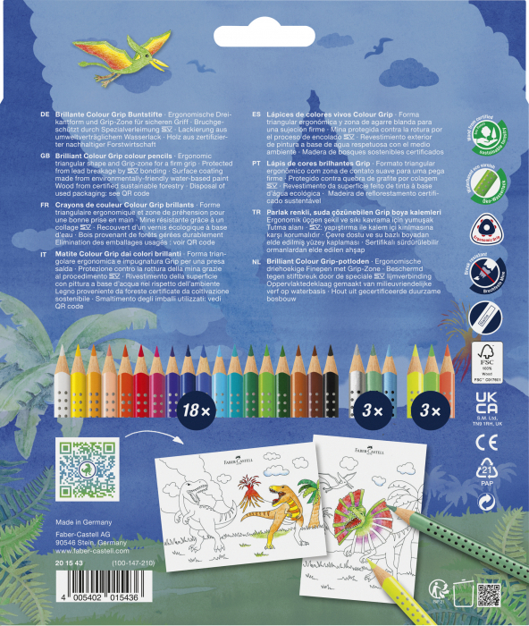 Creioane Colorate 18+6 Culori Grip 2001 Dinozauri Faber-Castell [5]