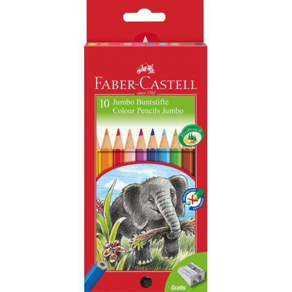 Creioane Colorate Jumbo 10 culori + Ascutitoare Faber-Castell [1]