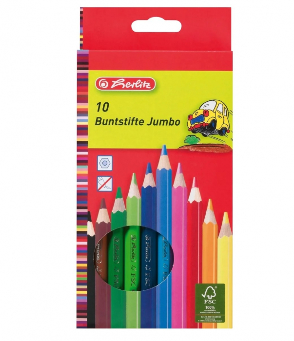 Creioane Colorate Hexagonale JUMBO 10 Culori, Herlitz [1]
