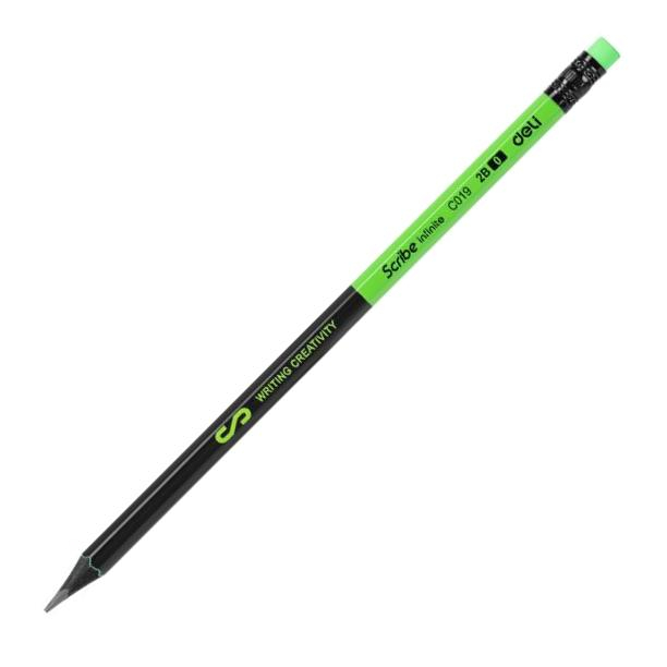 Creion Grafit cu guma, Lemn Negru 2B, Deli [2]