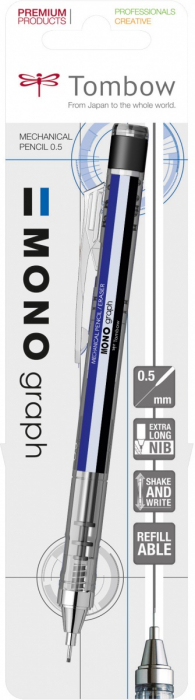 Creion mecanic 0.5 mm Mono Graph White-Blue-Black Tombow [2]