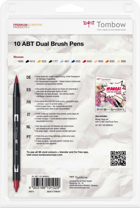 ABT Dual Brush Pen Manga Sohnen - Set 10 Culori Tombow [3]