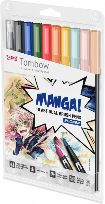 ABT Dual Brush Pen Manga Sohnen - Set 10 Culori Tombow [5]
